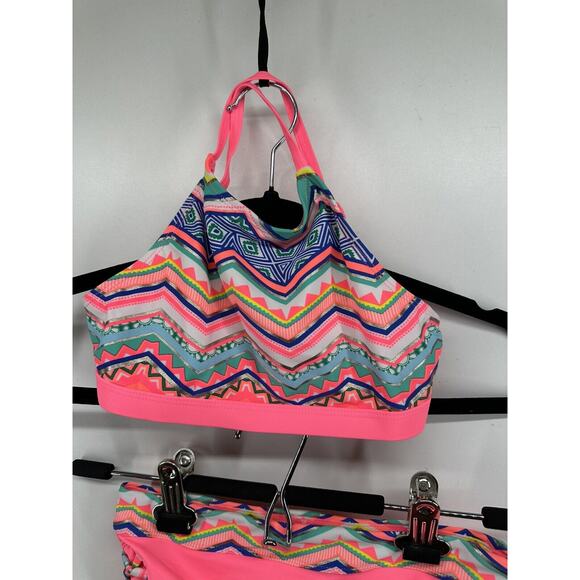 Justice Girls Pink Geometric Print 2pc Bikini Set Bathing‎ Suit Sz 8 NEW No Tags - Picture 3 of 11